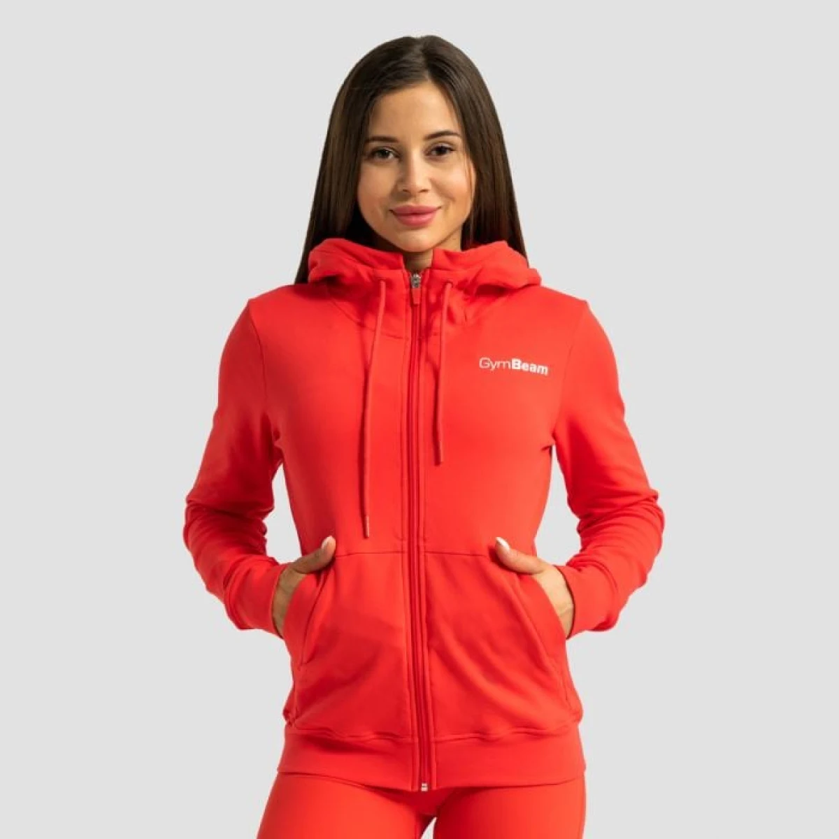 Дамски суичър с цип Limitless Hot Red - GymBeam - Размер: S | Тегло: 0,47 g | Опаковка: 40 · záber 1