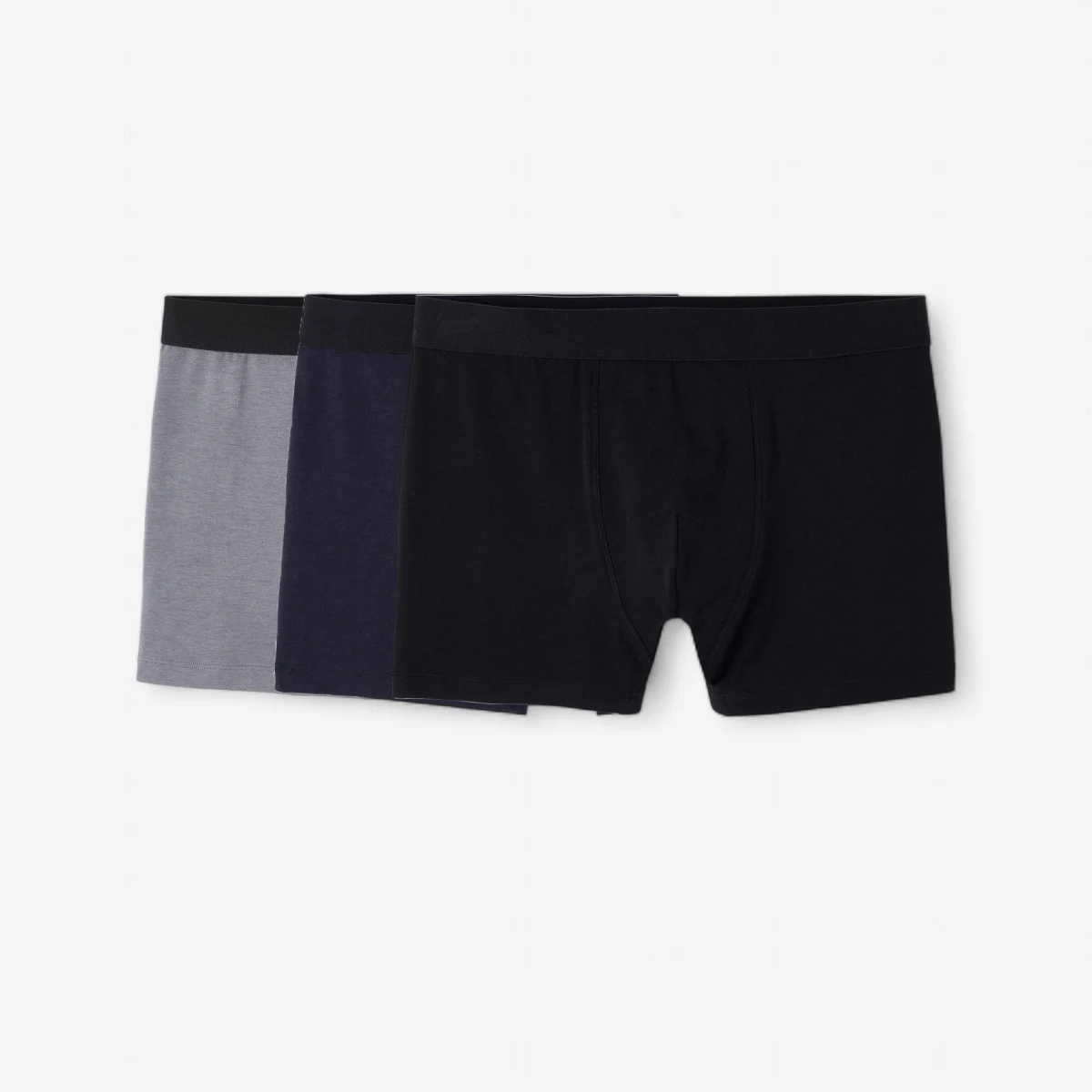 DECATHLON Pánske bavlnené boxerky čierno-sivo-modré 3 ks M · záber 1