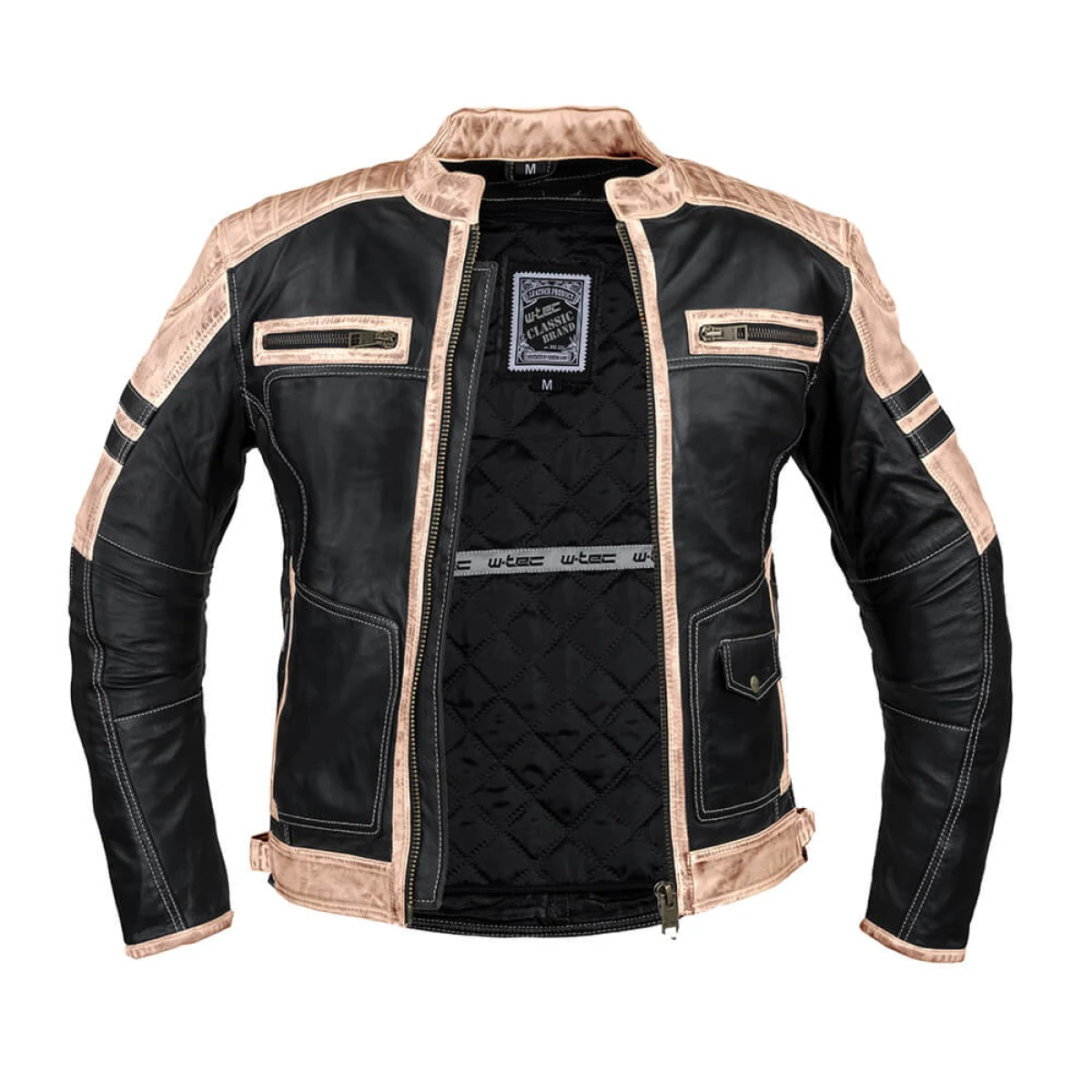 Pánska kožená bunda W-TEC Esbiker Farba čierna s béžovými pruhmi, · záber 3