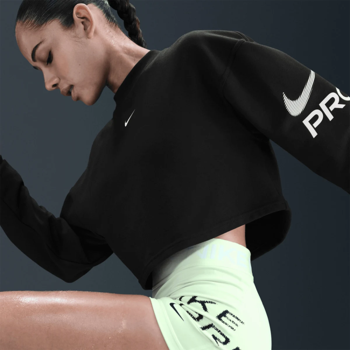 Dámská mikina NIKE PRO W NP DF FLC CREW TT GRX BLACK WHITE WHITE · záber 4