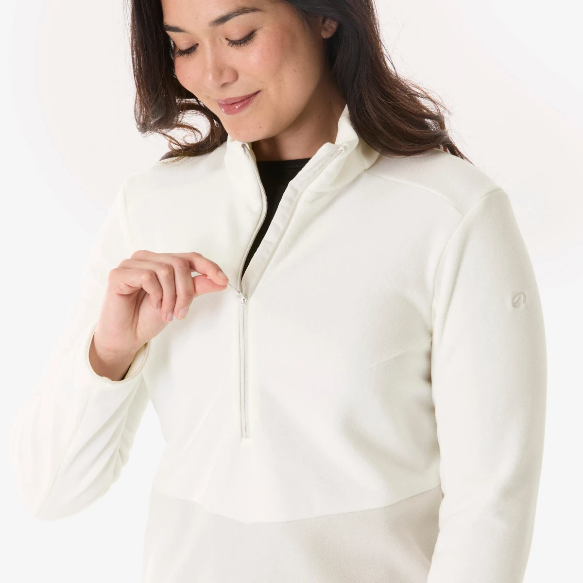 QUECHUA Dámska fleecová turistická mikina 1/2 zips MH500 biela XL · záber 2