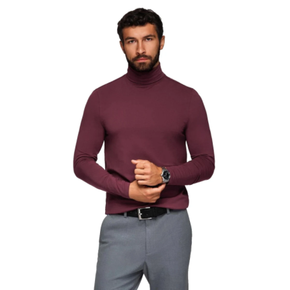 Pánske tričko s dlhým rukávom OMBRE Longsleeve OM-LSCL-0130 V-6 burgundy · záber 1