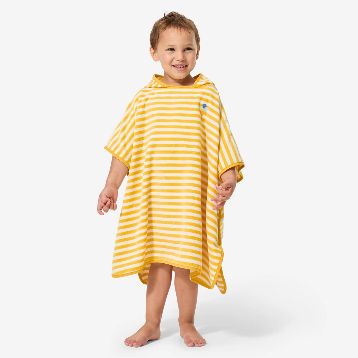 DECATHLON Detské pončo na kúpanie pruhované žlté 3-5 r (95-112 cm) · záber 1