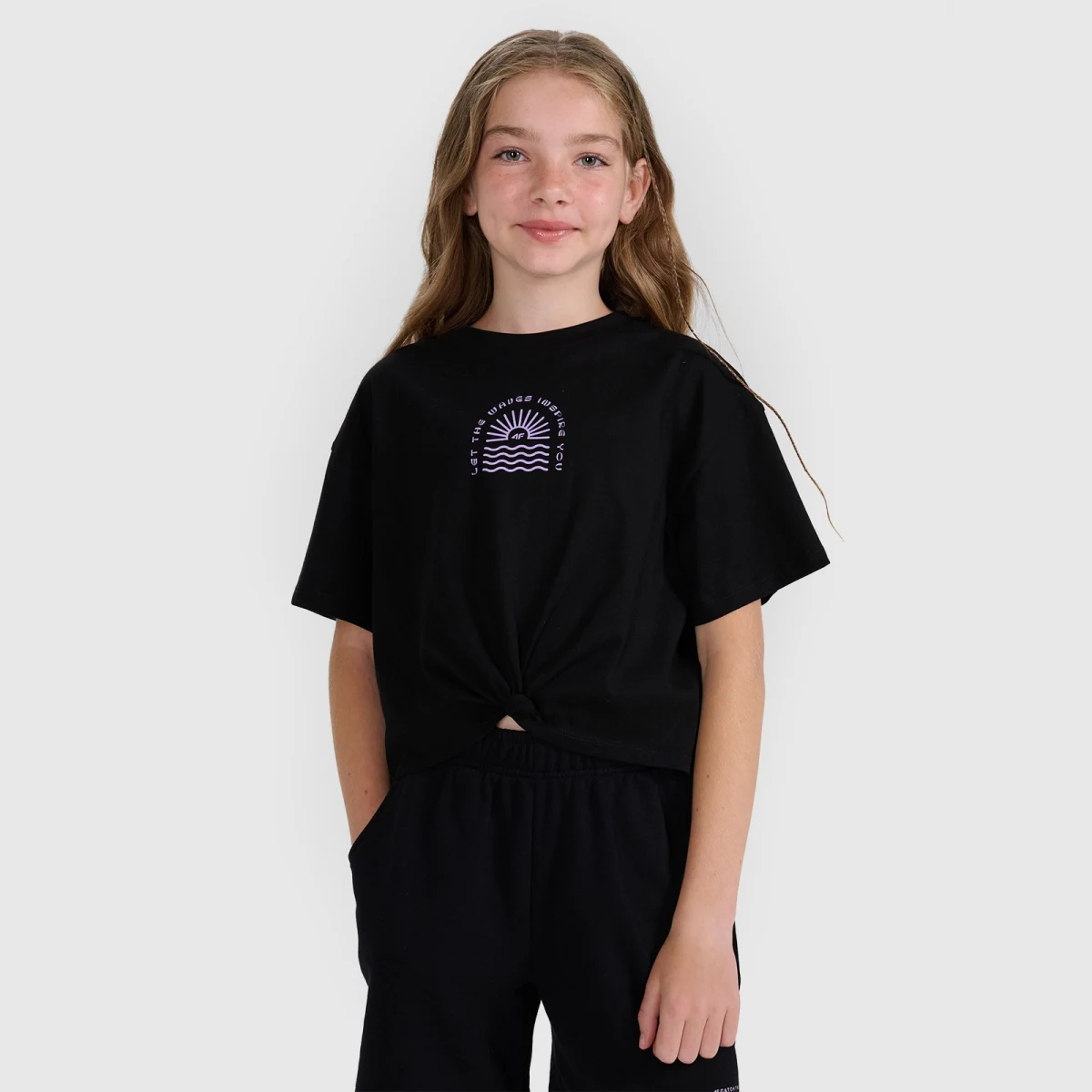 Dívčí oversize crop top tričko s potiskem - černé · záber 1