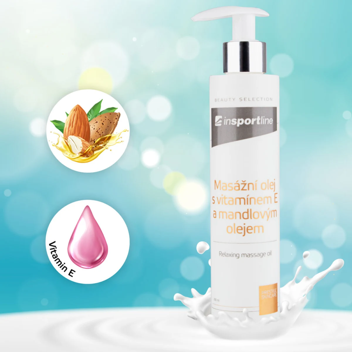 inSPORTline Masážny olej s vitamínom E a mandľovým olejom 200 ml · záber 5