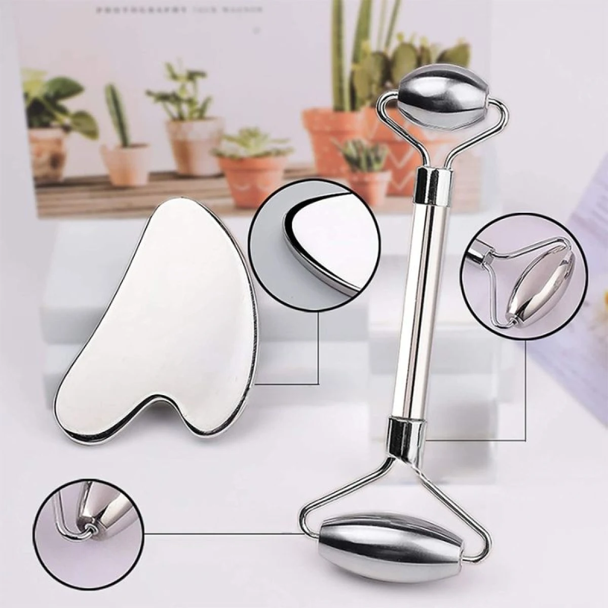 Masážna kovová súprava Face roller a Gua Sha inSPORTline Comesta Set · záber 4