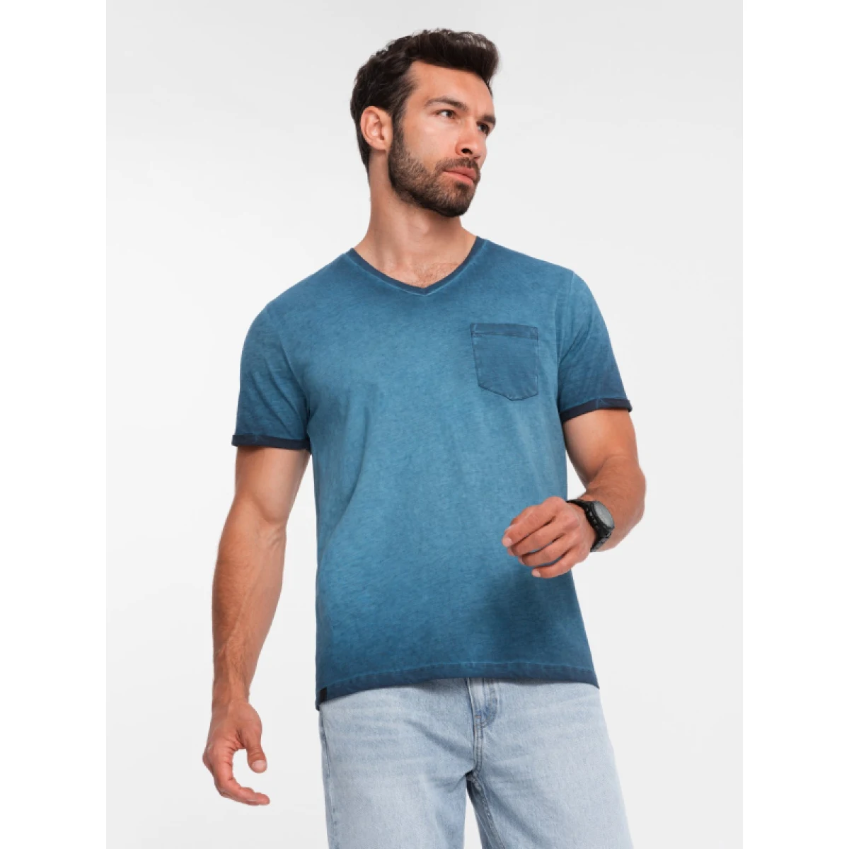 Pánské tričko s krátkým rukávem a v-výstřihem OMBRE T-shirt OM-TSCT-22SS-002 V-7 navy · záber 3