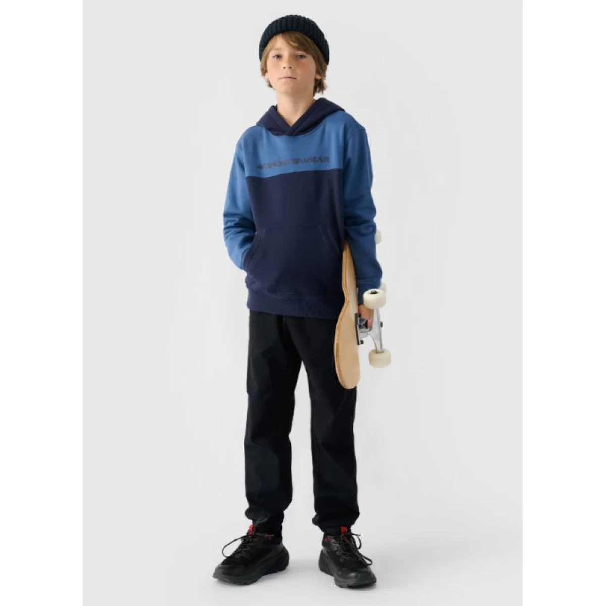 Chlapecká mikina s kapucí 4F JUNIOR SWEATSHIRT-JWAW24TSWSM1222-30S-DARK BLUE · záber 4