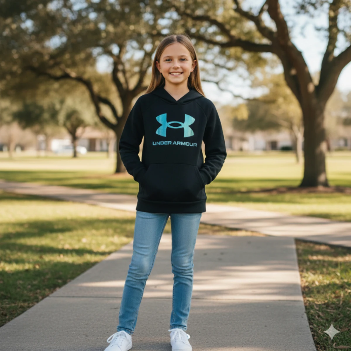 Dievčenská zateplená mikina s kapucňou UNDER ARMOUR UA Rival Flc Shimmer Hdy · záber 4