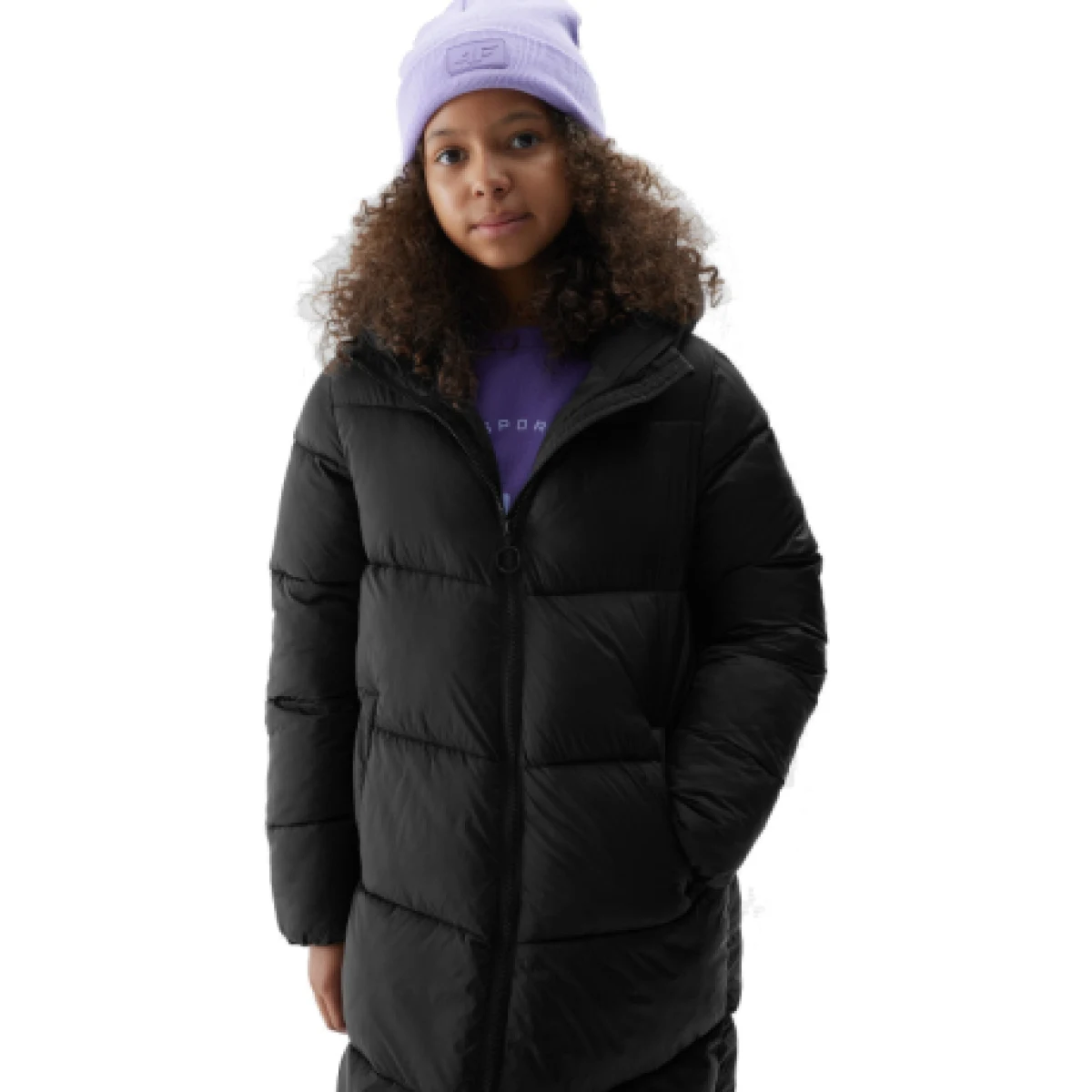 Dívčí bunda 4F JUNIOR DOWN JACKET-JAW23TDJAF268-21S-BLACK · záber 1