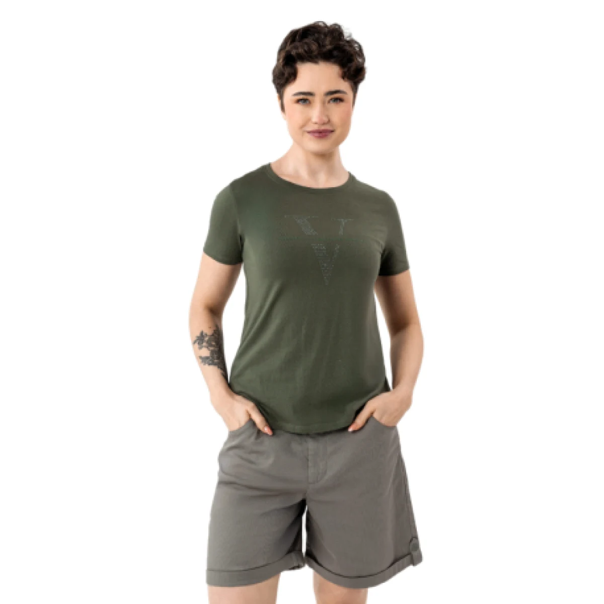 Dámské tričko s krátkým rukávem VOLCANO T-LETTE-KHAKI · záber 1