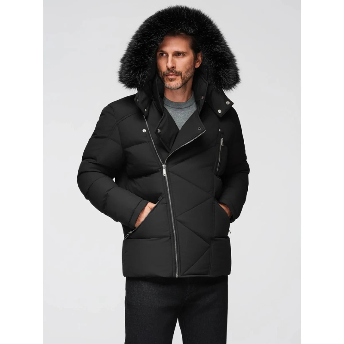 Pánska bunda s kapucňou OMBRE Jacket OM-JAHP-0252 V-1 black · záber 4
