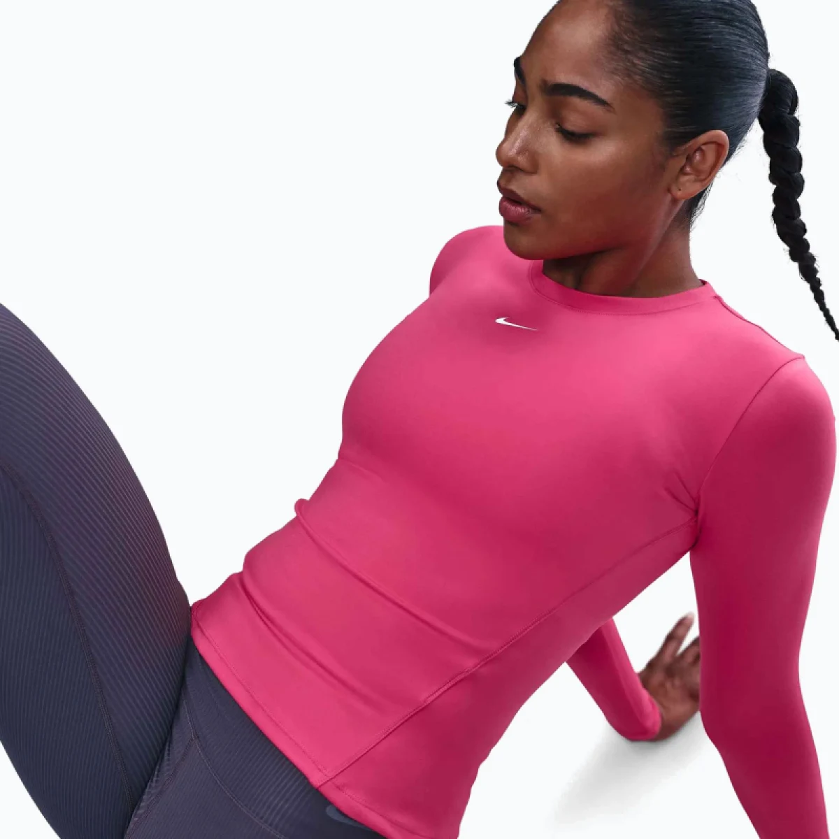 Dámske tréningové tričko s dlhým rukávom NIKE W NK ONE DF FTTD LS TOP RUSH PINK WHITE · záber 4