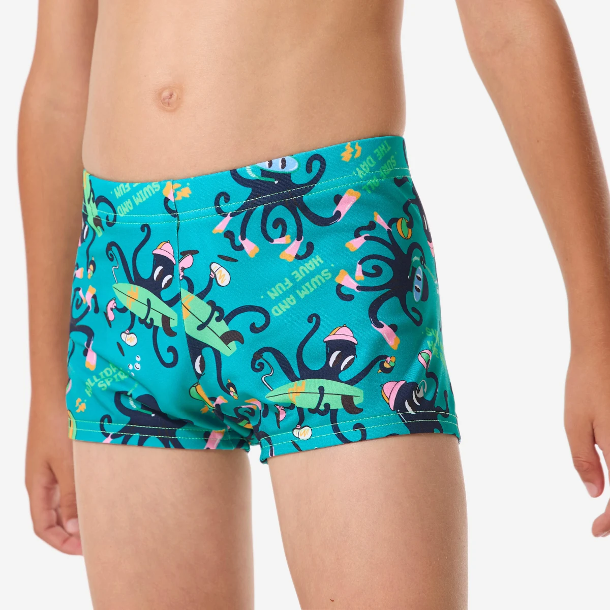 DECATHLON Chlapčenské boxerkové plavky Fiti Fun tyrkysové 5-6 r (113-122 cm) · záber 1