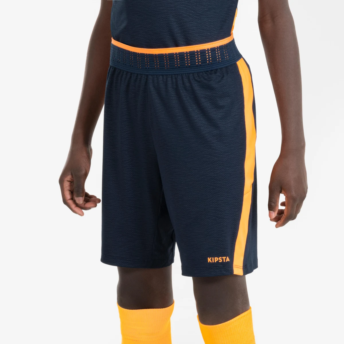 KIPSTA Detské futbalové šortky CLR modro-oranžové 5-6 r (113-122 cm) · záber 1