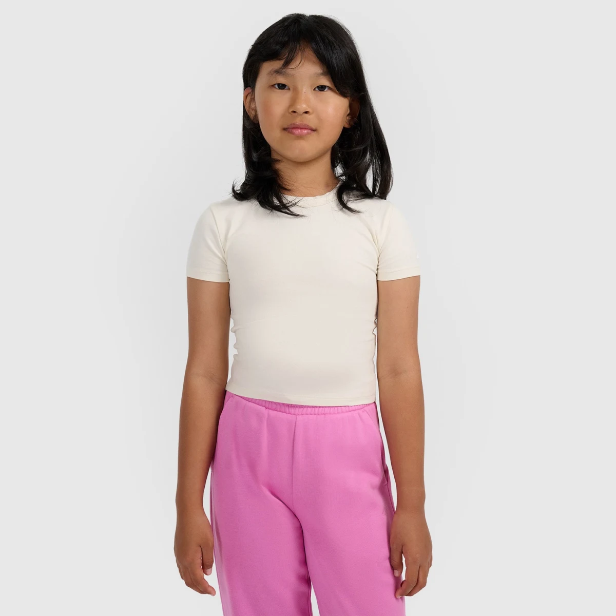 Dívčí slim crop top hladký - bílý · záber 1