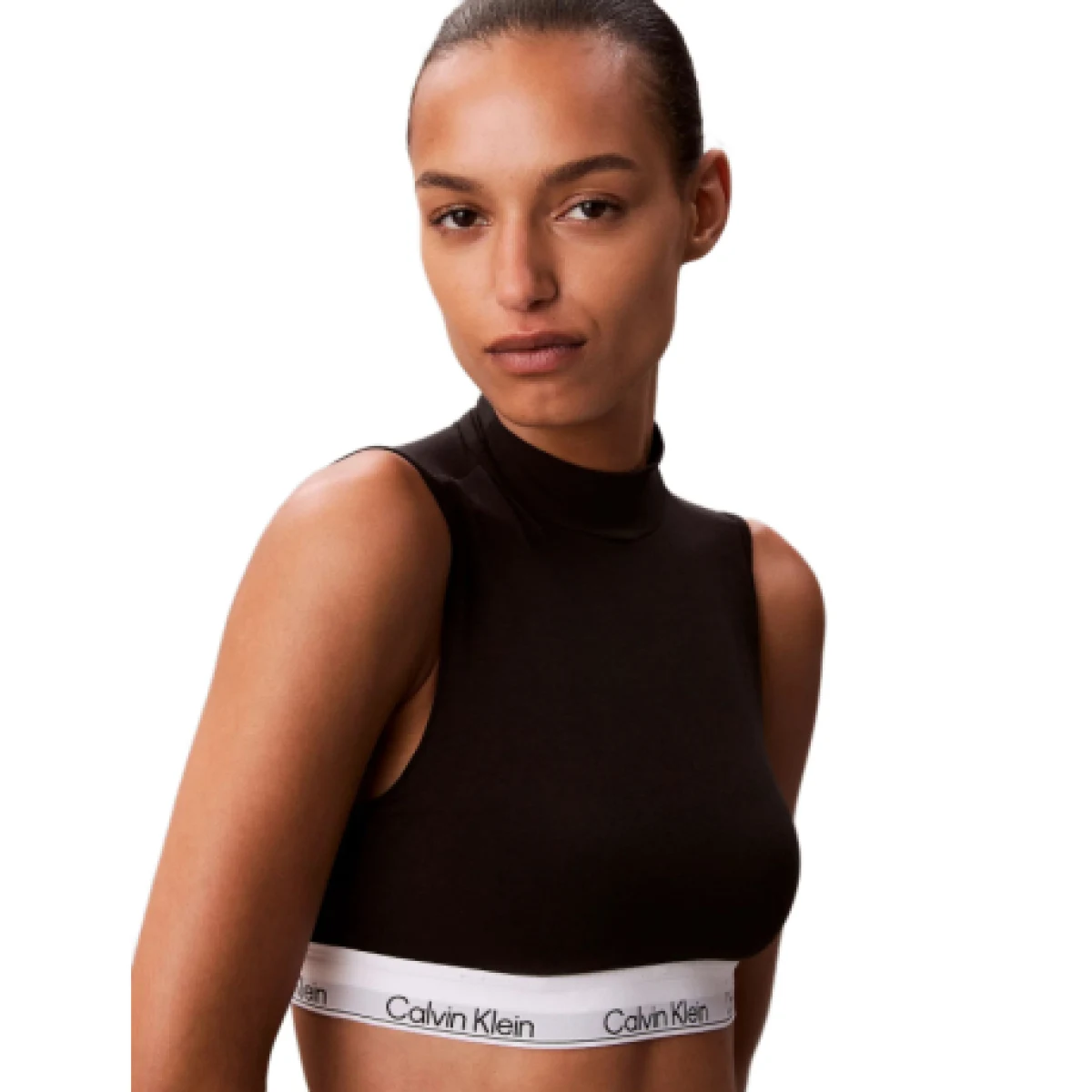 Dámsky top s podprsenkou CALVIN KLEIN Lightly Lined Mockneck Bralette Icon Cotton Modal black · záber 6