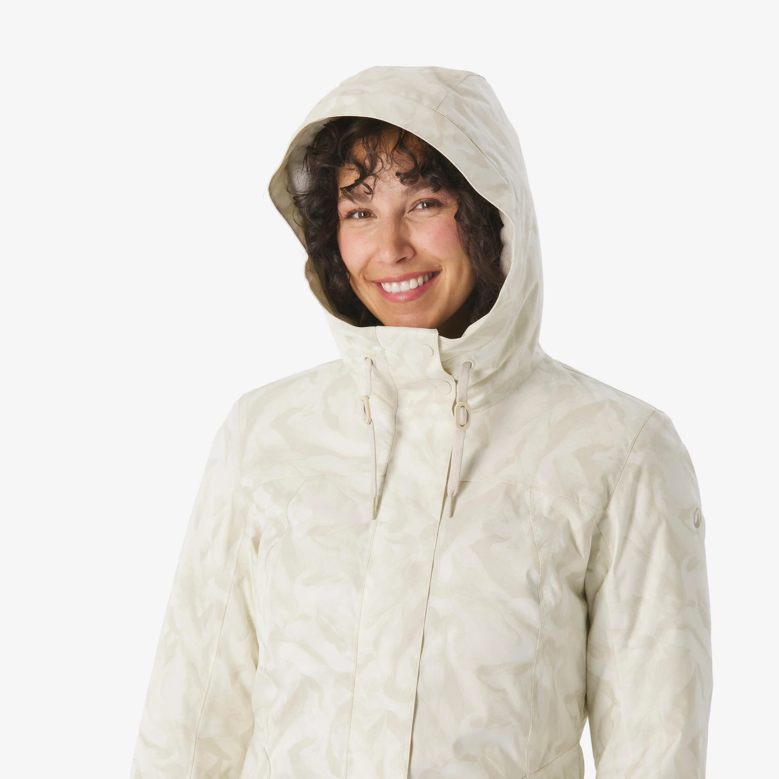 QUECHUA Dámska turistická bunda NH500 nepremokavá do -10°C béžová XL · záber 2