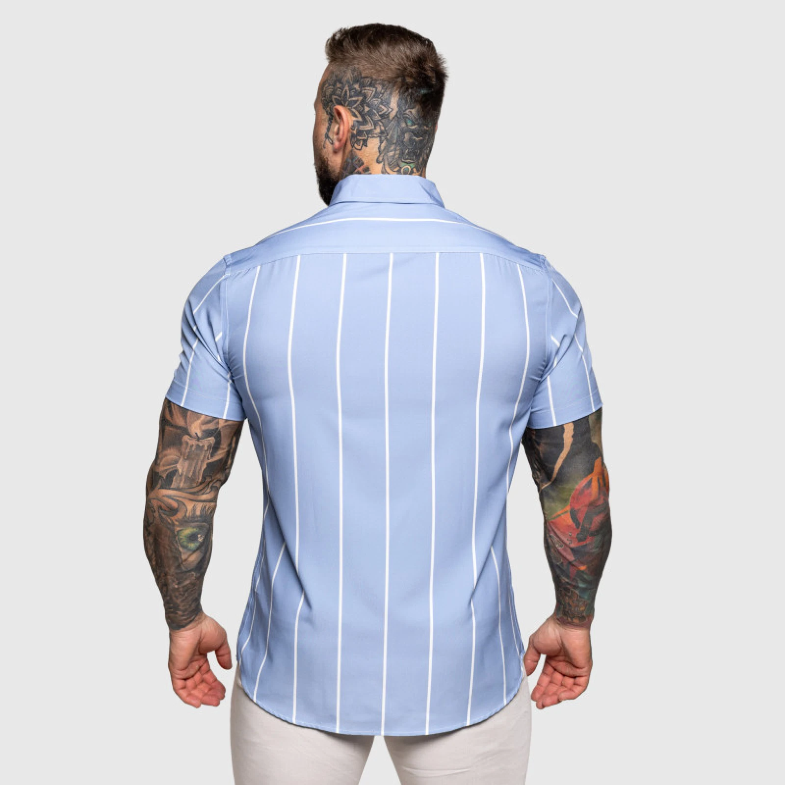Strečová košeľa Iron Aesthetics Short Stripe, modrá · záber 2