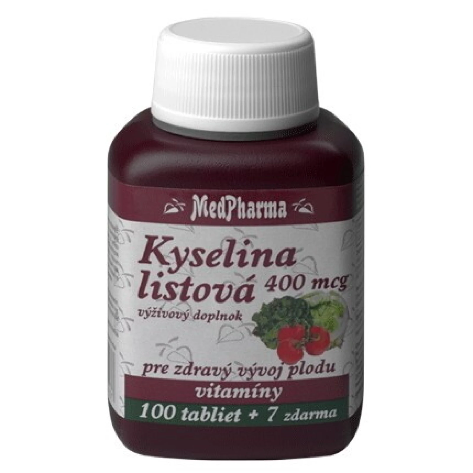 MEDPHARMA Kyselina listová 400 mcg 100 + 7 tabliet ZADARMO · záber 1