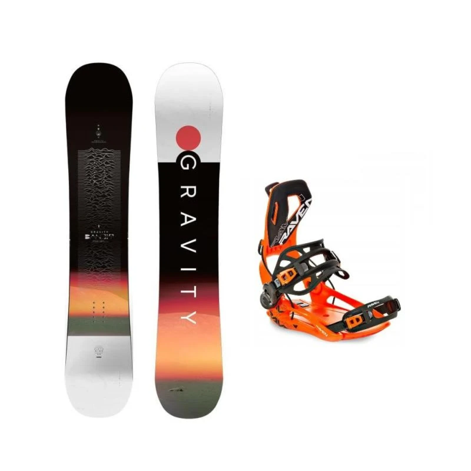 Gravity Bandit 24/25 snowboard + Raven RAGE Fastec FT360 orange vázání · záber 1