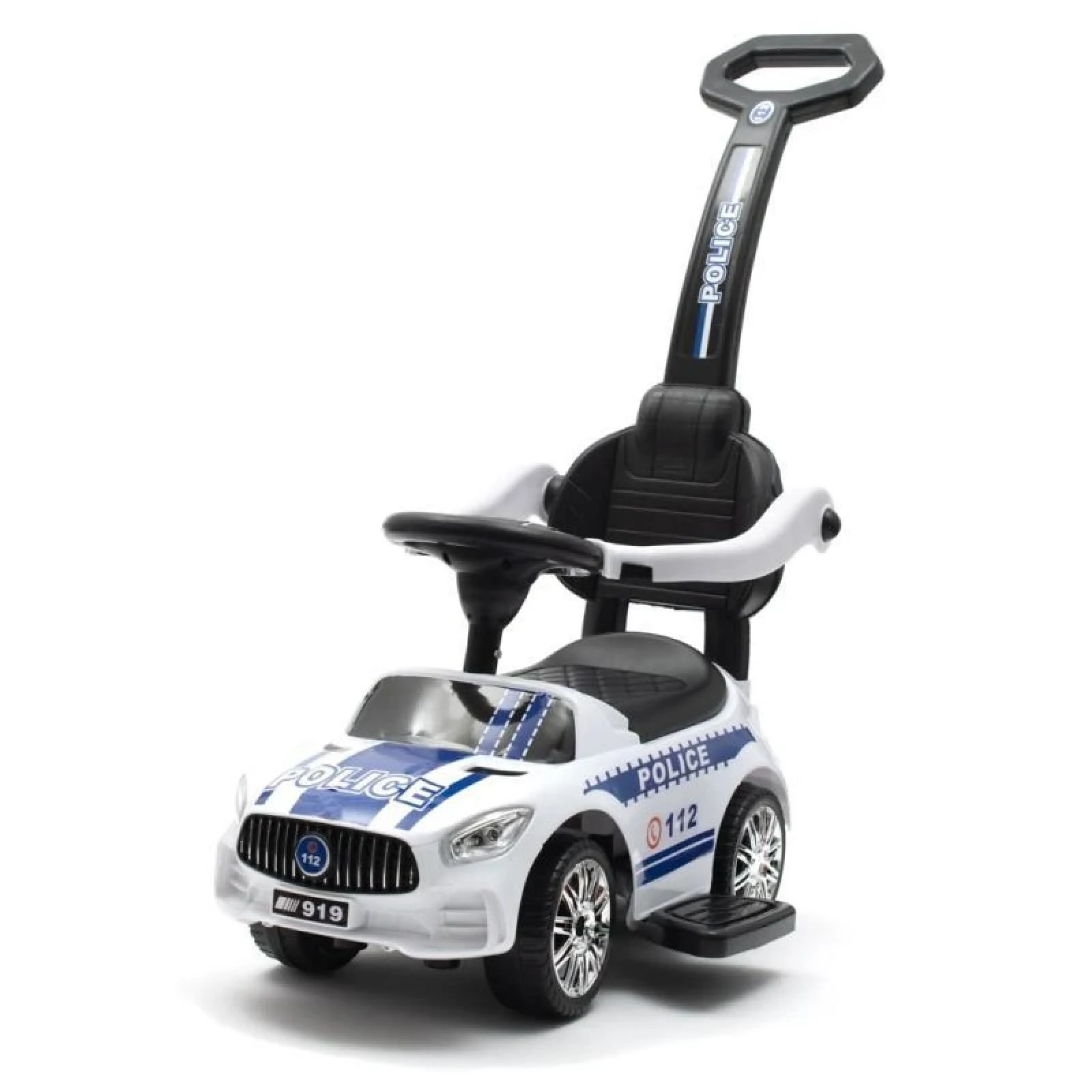 BABY MIX Dětské odrážedlo se zvukem a vodící tyčí POLICE bílé POUZE Bílá (VÝPRODEJ) · záber 1