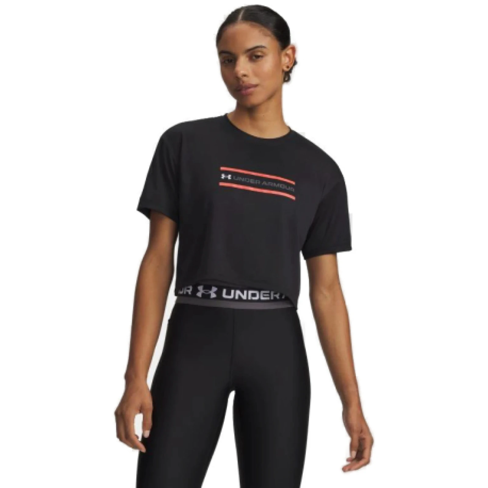 Dámske tréningové tričko s krátkym rukávom UNDER ARMOUR Tech Branded Crop SS-BLK · záber 1