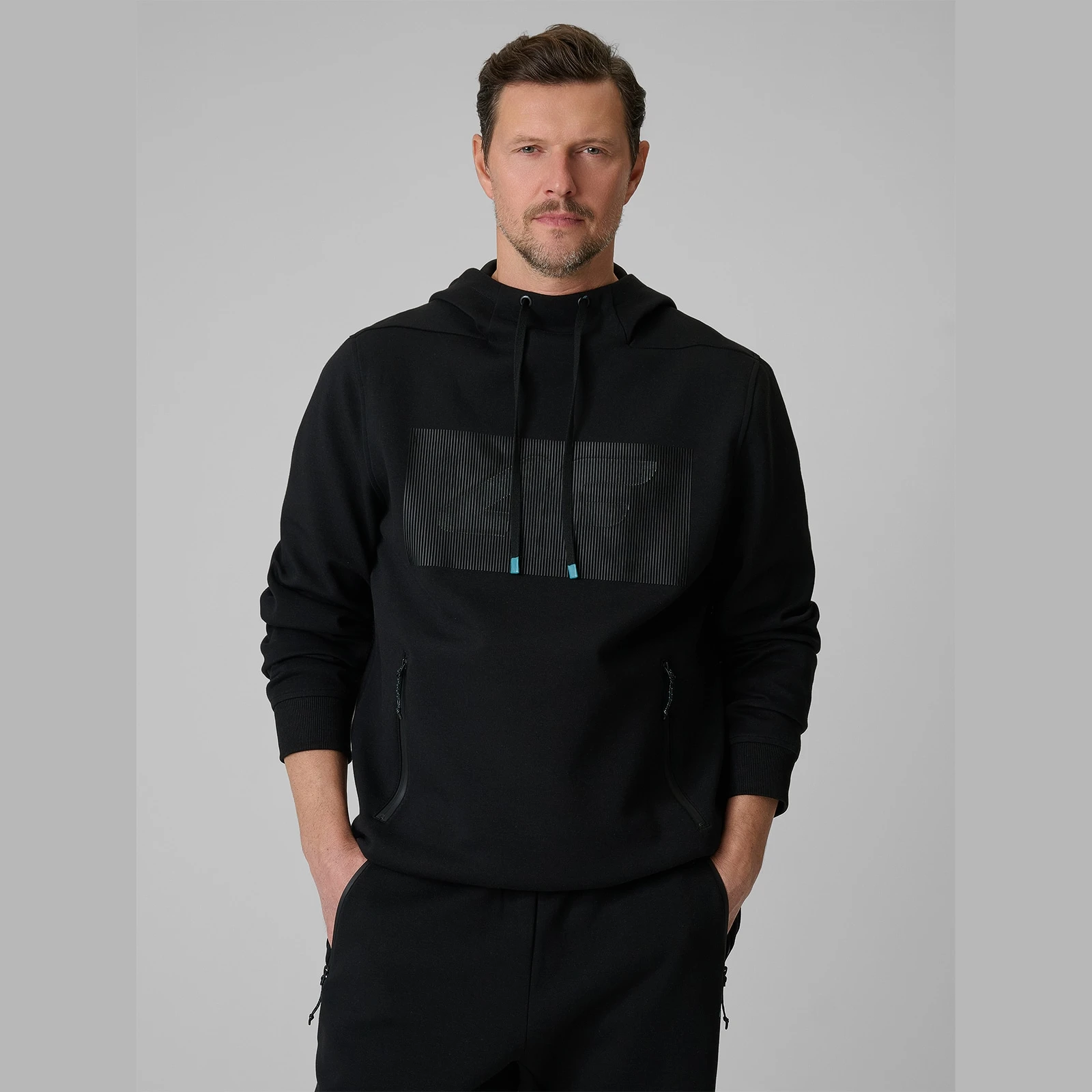Tepláková mikina regular s kapucňou pánska - čierna - Farba: čierna · záber 1