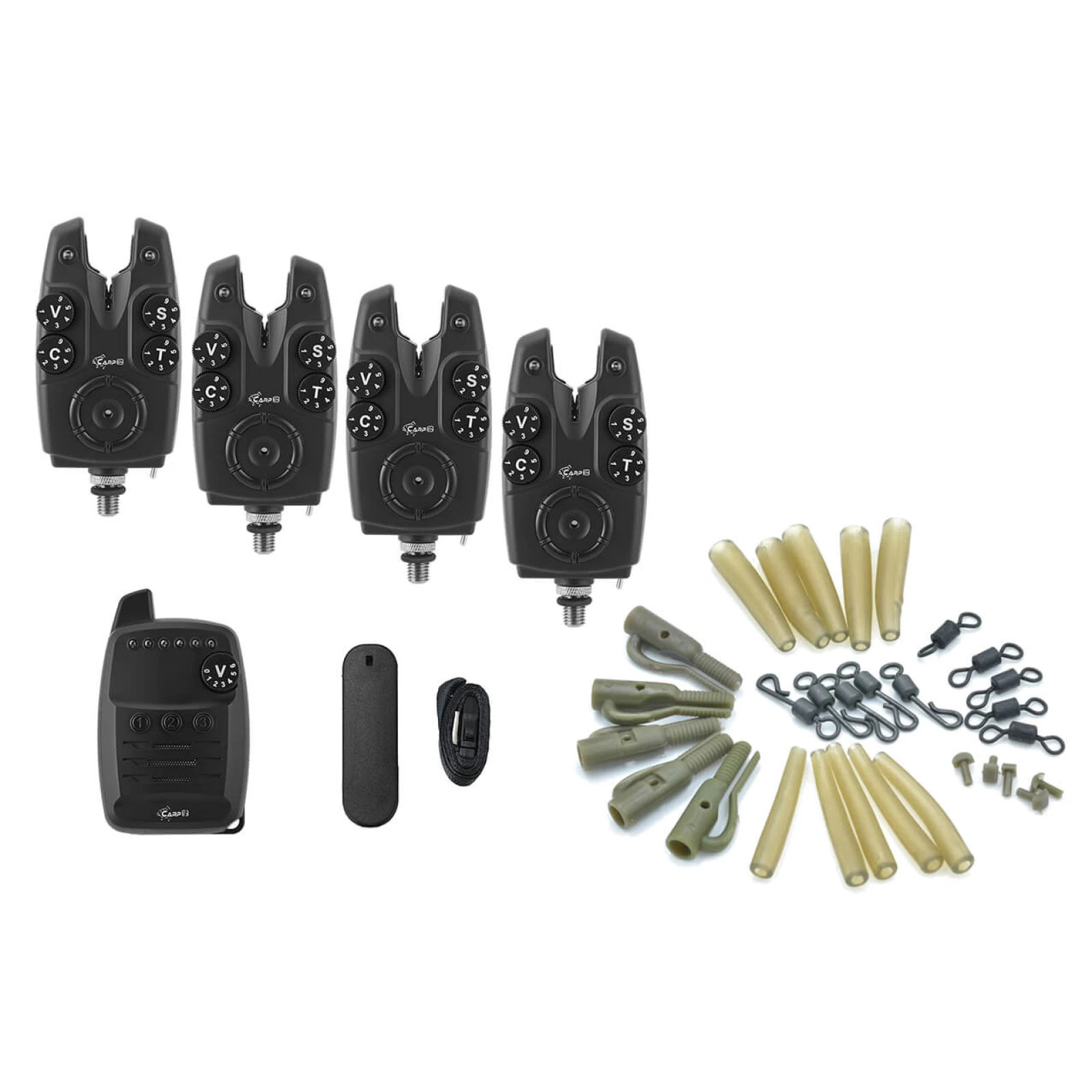 = sada 4 signalizátorov CARPON F6X s príposluchom + Safety Clips Set · záber 1