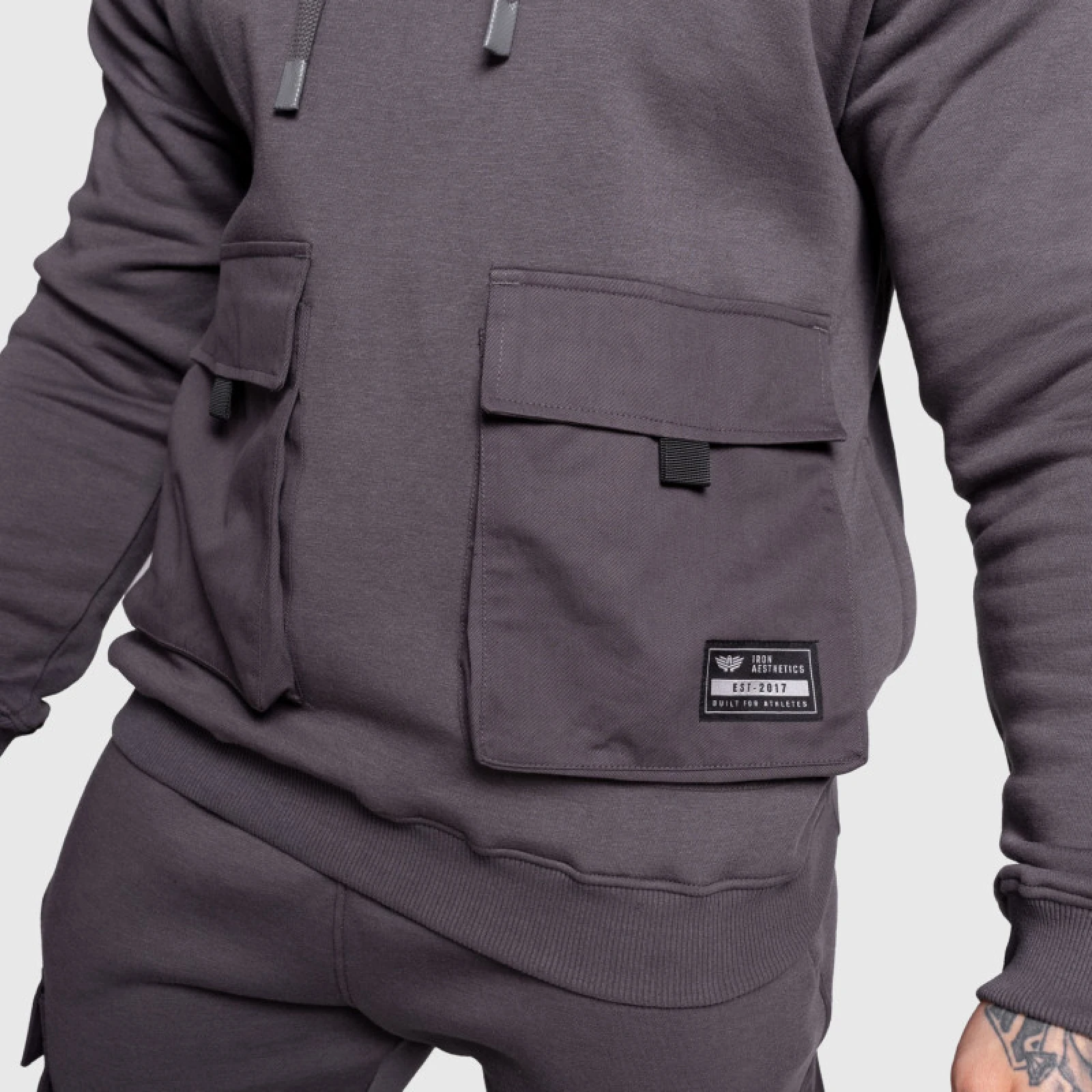 Mikina s kapucňou Iron Aesthetics Cargo Hoodie, tmavosivá · záber 5