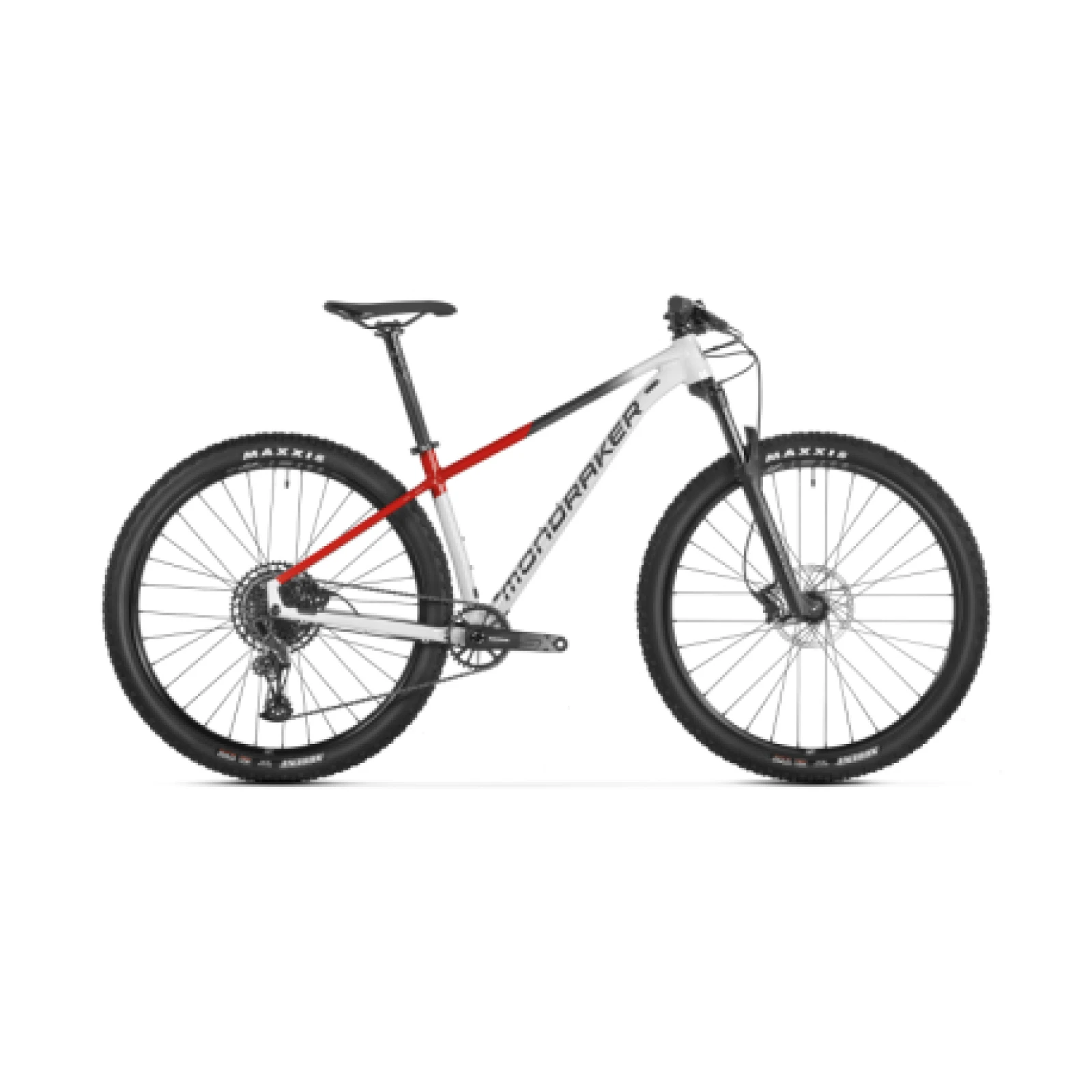 Horský bicykel MONDRAKER Chrono 29, bunker grey flame red vortex grey · záber 1