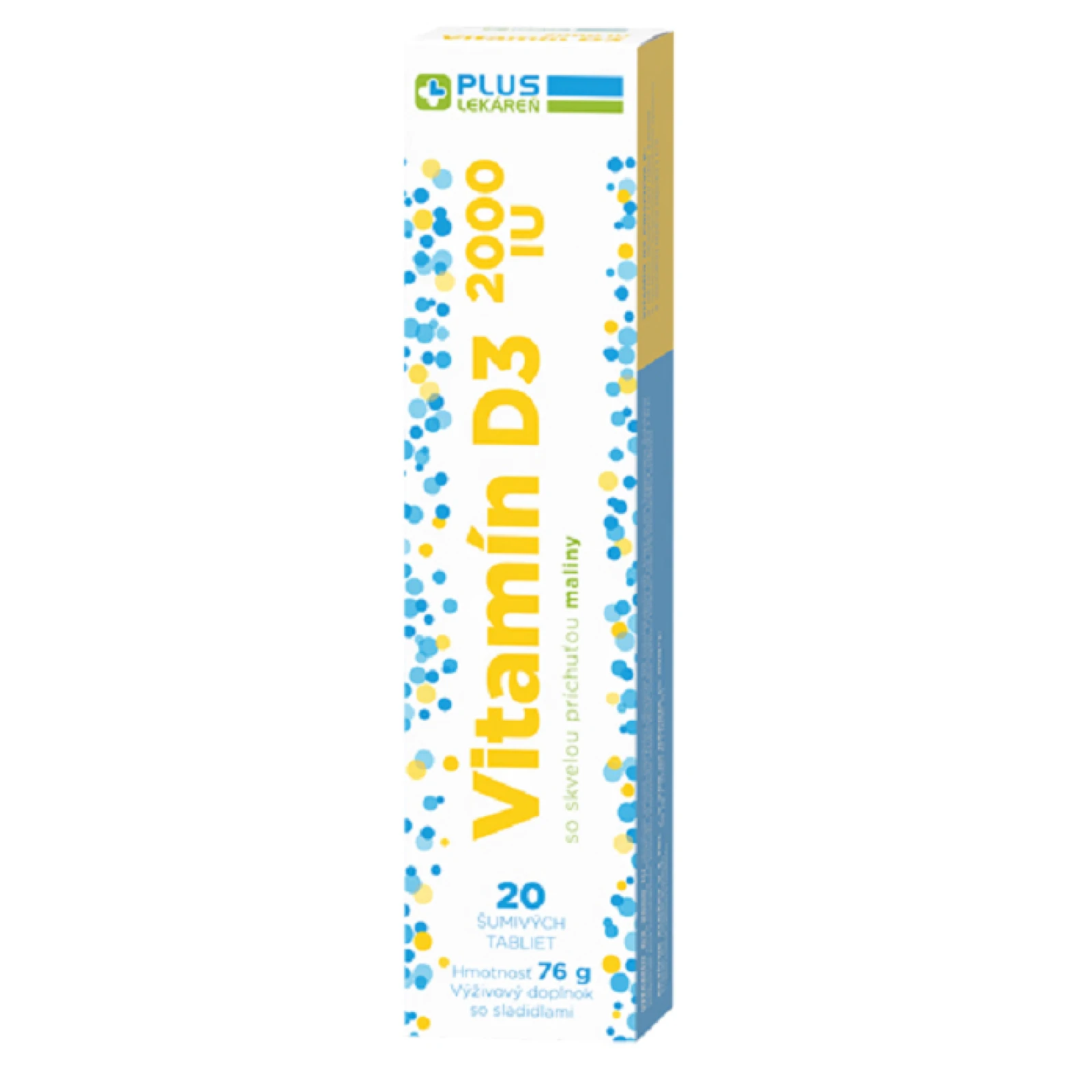 PLUS LEKÁREŇ Vitamín D3 2000 IU šumivé tablety s príchuťou maliny 20tbl · záber 1