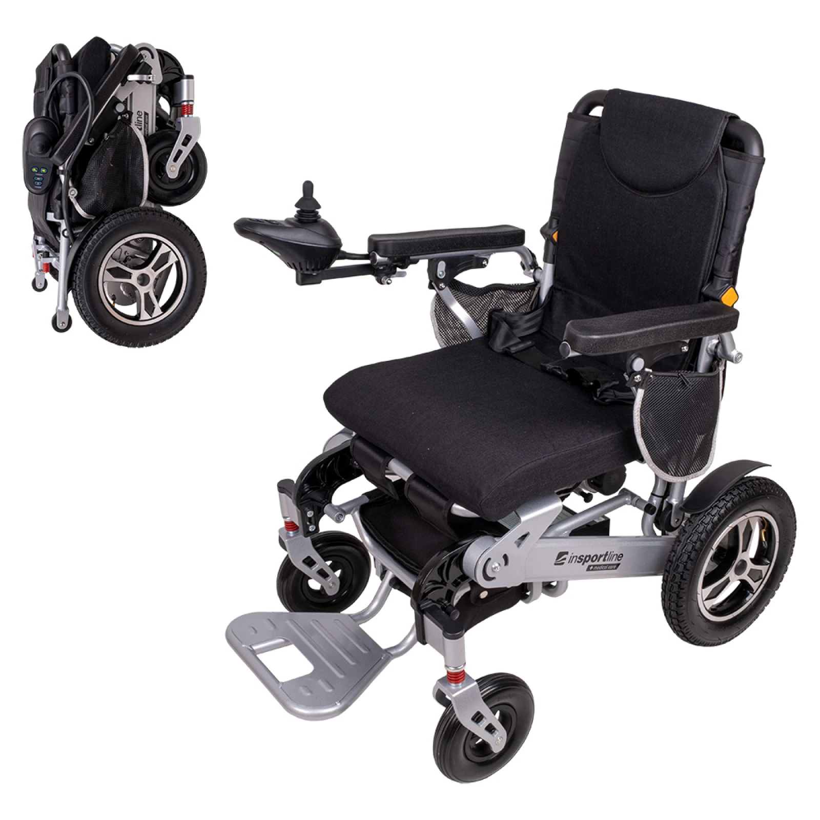 Elektrický invalidný vozík inSPORTline Hawkie II • 700W • 27,95kg • do 130kg • až 24km dojazd - Farba: strieborná · záber 1