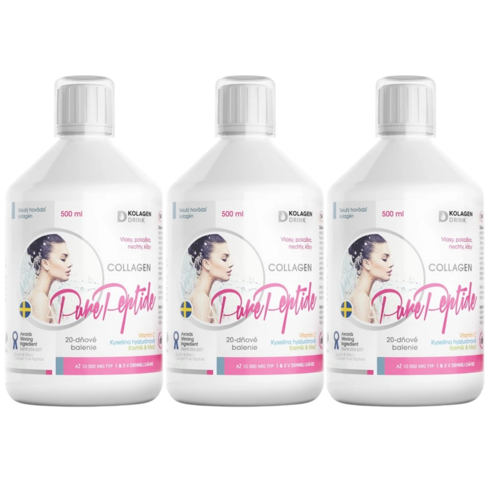 60-dňový program KolagenDrink Collagen 10 000 hydrolyzovaný hovädzí kolagén 3 x 500 ml · záber 1