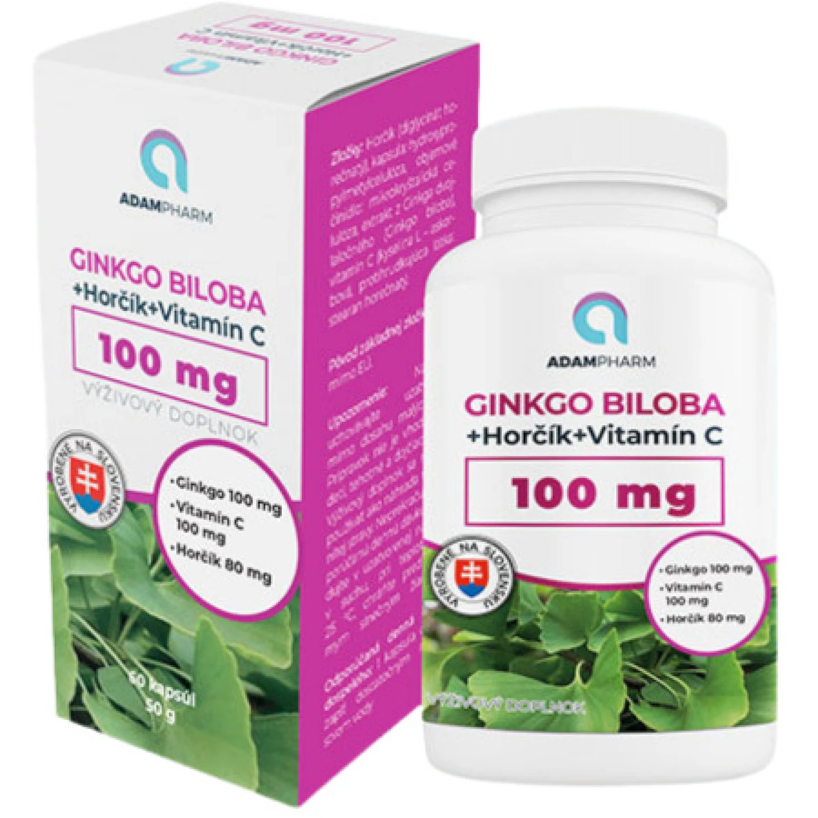 ADAMPHARM Ginkgo biloba + horčík + vitamín C 60 kapsúl · záber 1