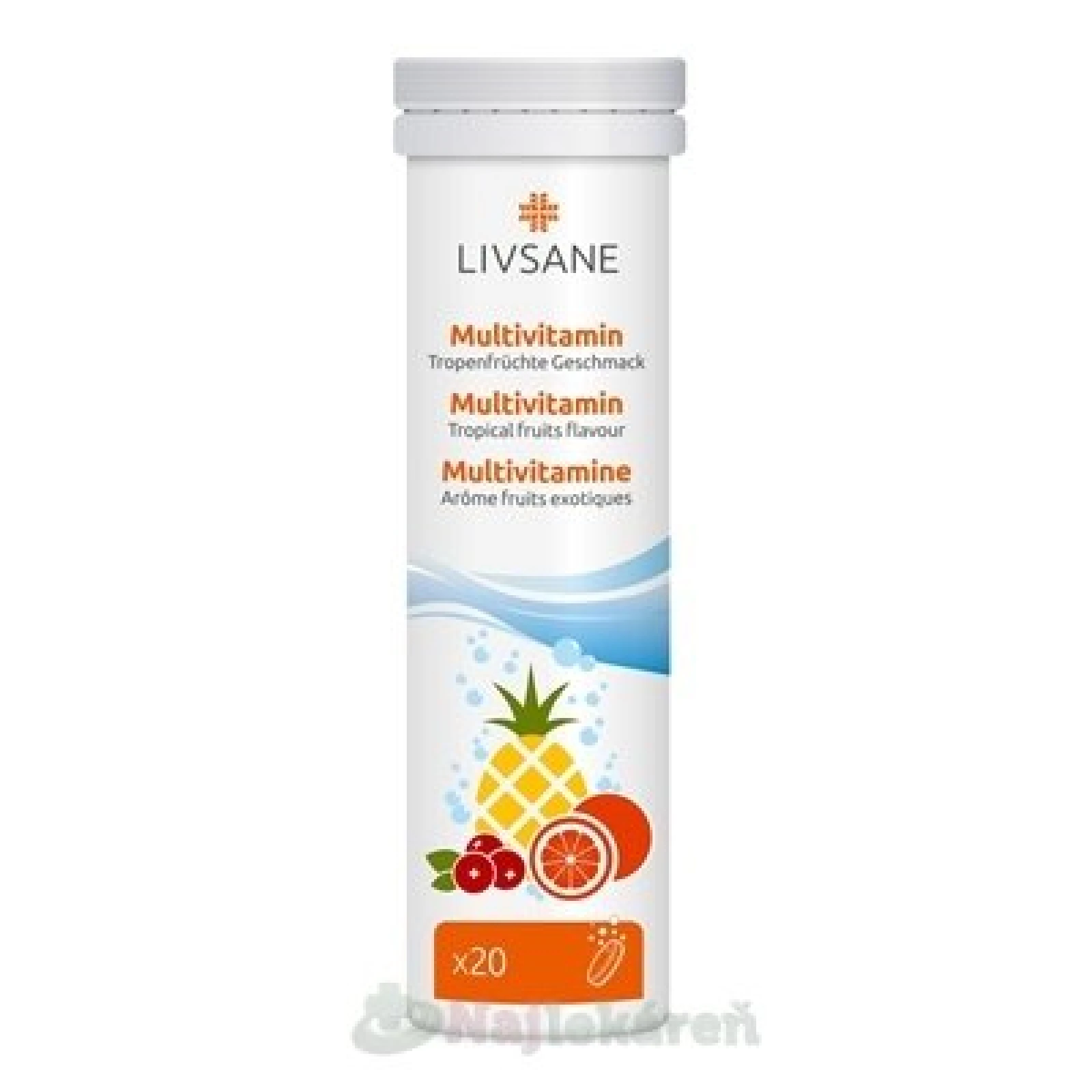 LIVSANE Multivitamín šumivé tablety, príchuť tropik 20 tbl · záber 1