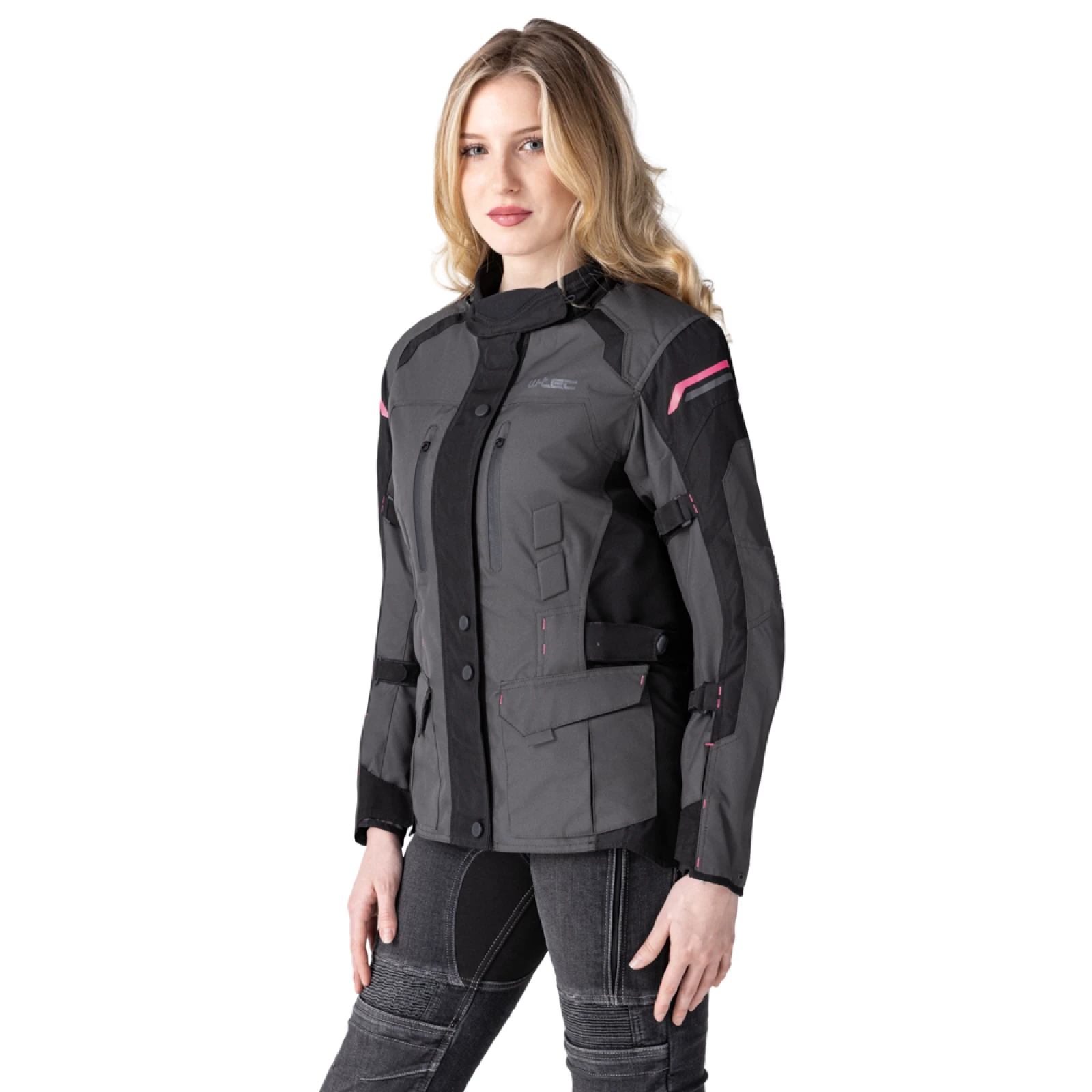 Dámska moto bunda W-TEC Barbata Farba čierno-šedo-ružová, · záber 5