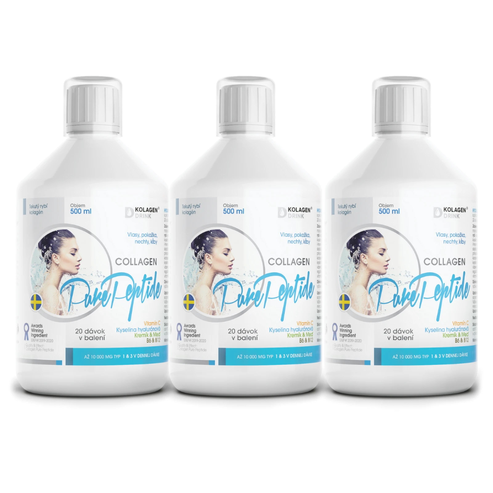 60-dňový program KolagenDrink Collagen 10 000 hydrolyzovaný rybí kolagén 3 x 500 ml · záber 1