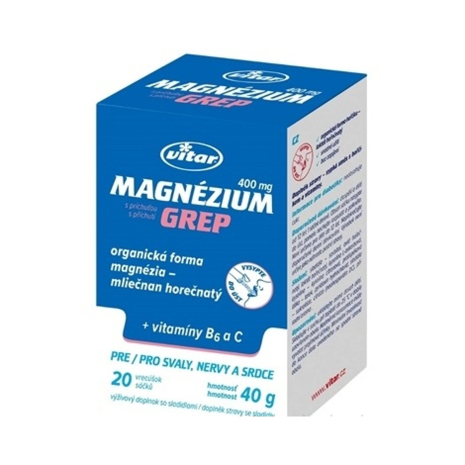 VITAR Magnézium 400 mg + vitamíny B6 a C vrecúška s príchuťou grepu 20 ks · záber 1