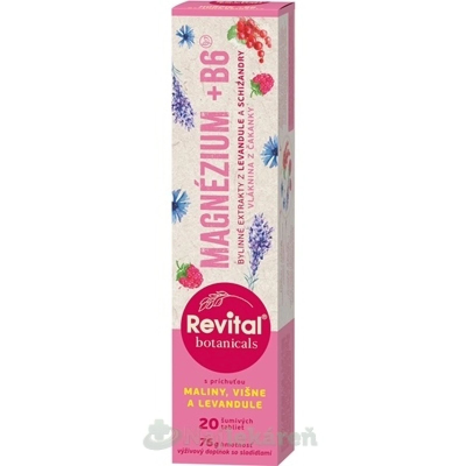 REVITAL Botanicals magnézium + B6 malina višňa a levanduľa 20 šumivých tabliet · záber 2