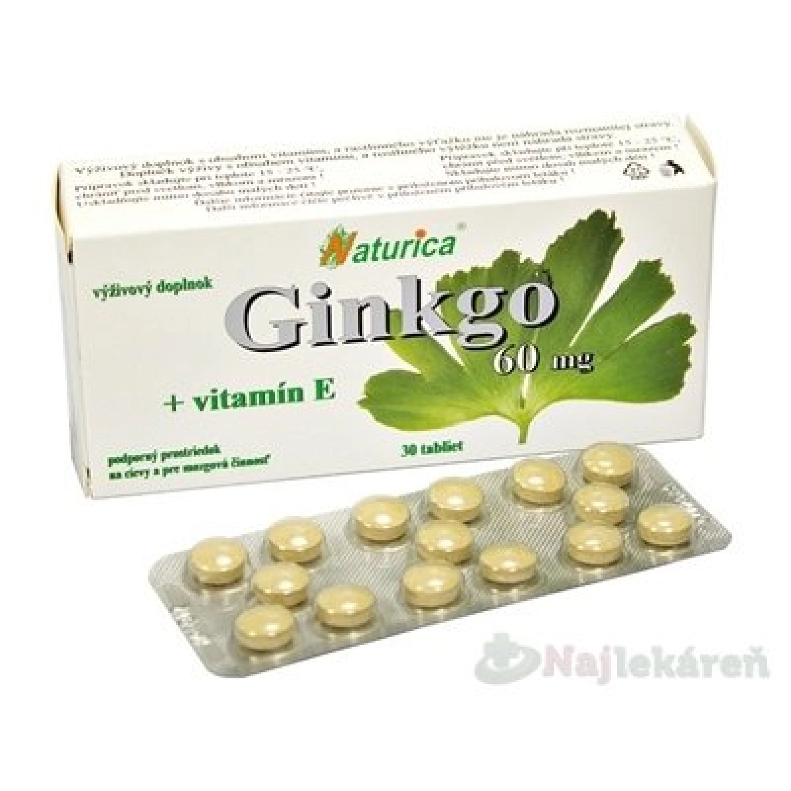 Naturica Ginkgo 60 mg Vitamín E 30 tabliet · záber 1
