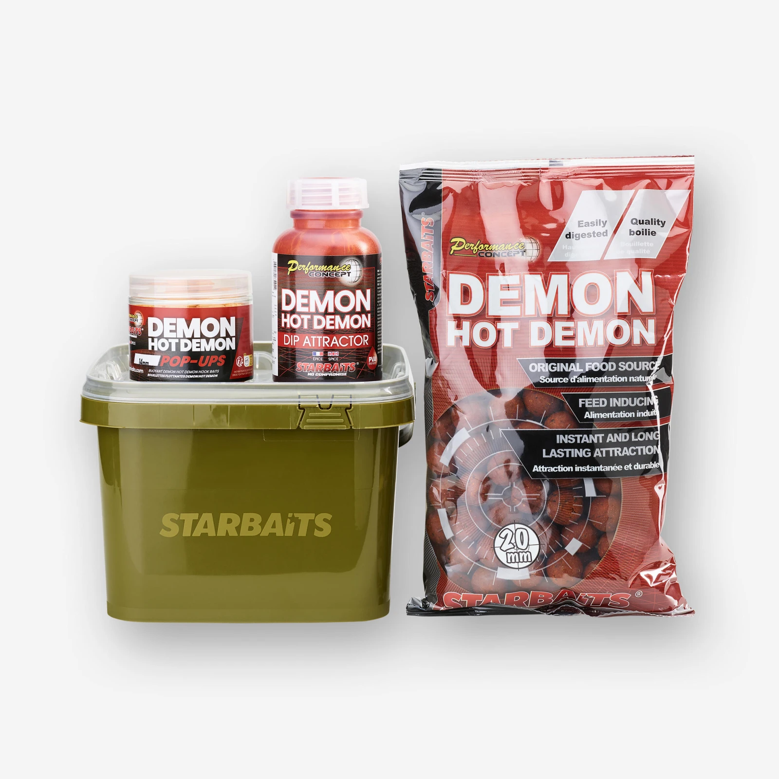 STARBAITS Zoznamovacie balenie 800 g boilies Hot Demon + Pop up + Booster + vedro bez · záber 1