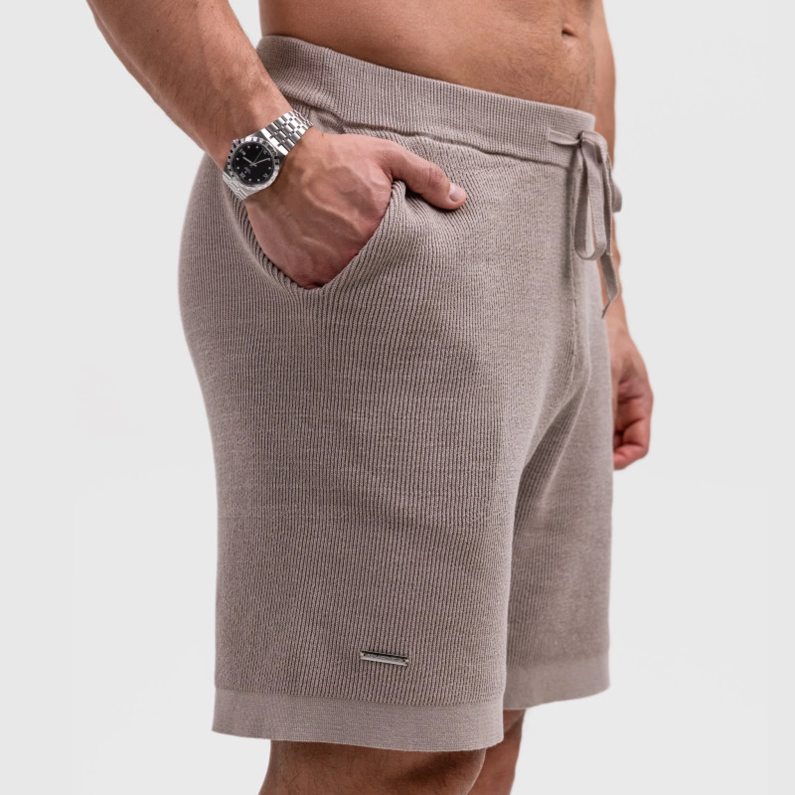 Pánske pletené kraťasy Iron Aesthetics Vibe, béžové · záber 2