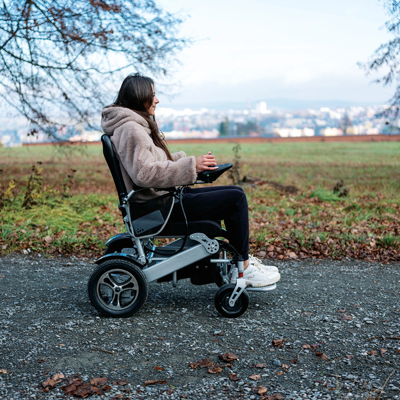 Elektrický invalidný vozík inSPORTline Hawkie II • 700W • 27,95kg • do 130kg • až 24km dojazd - Farba: zelená · záber 4