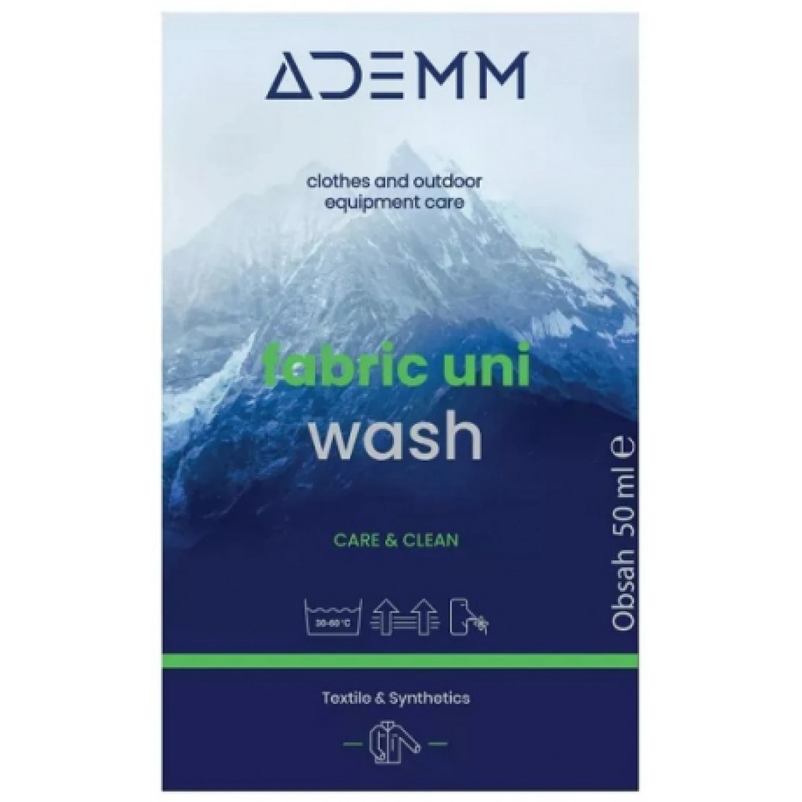 Ošetřující přípravek na textil ADEMM Fabric Uni Wash 50 ml, CZ SK PL HU DE EN · záber 1