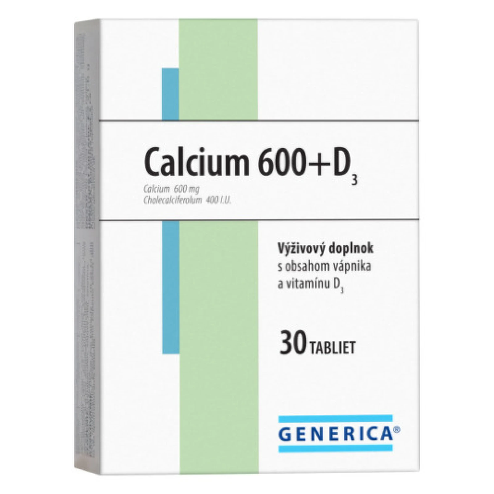 GENERICA Calcium 600 + vitamín D3 30 tabliet · záber 1