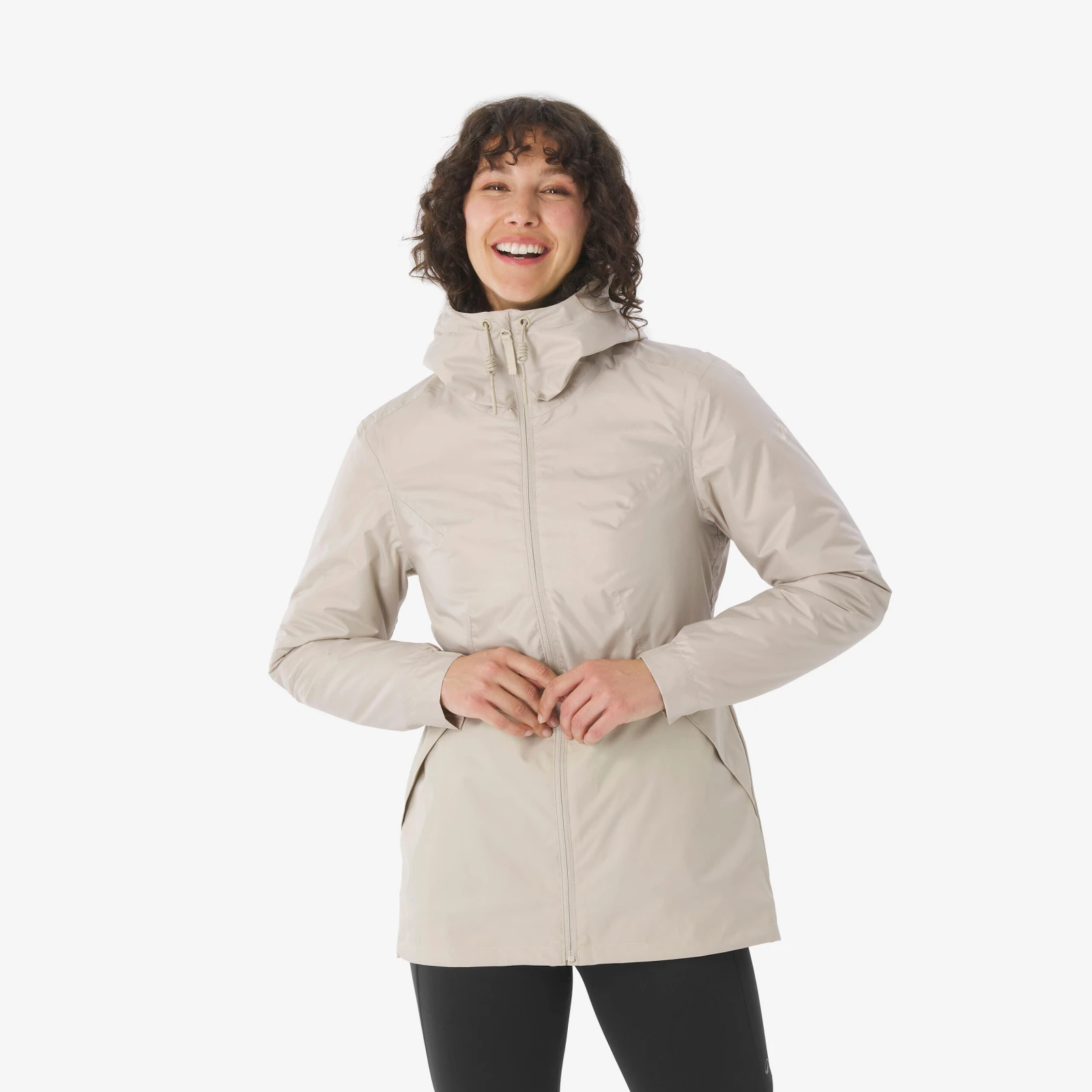 QUECHUA Dámska turistická bunda NH100 nepremokavá do -5°C béžová 2XL · záber 1