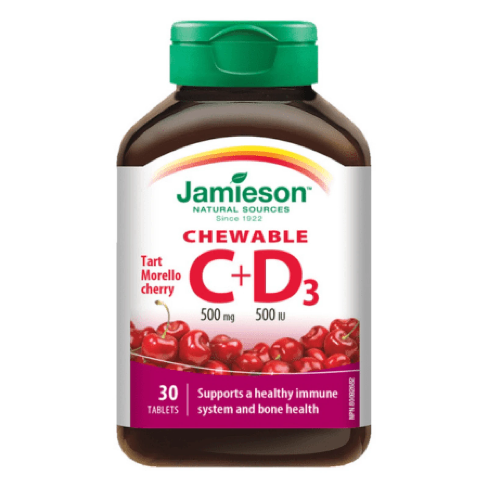 JAMIESON Vitamín C+D3 tablety na cmúľanie s čerešňovou príchuťou 30 tabliet · záber 1
