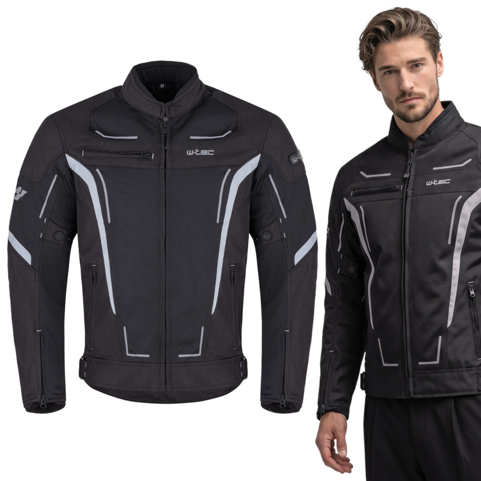Letná pánska moto bunda W-TEC Mirelio Farba šedo-modro-červená, · záber 2