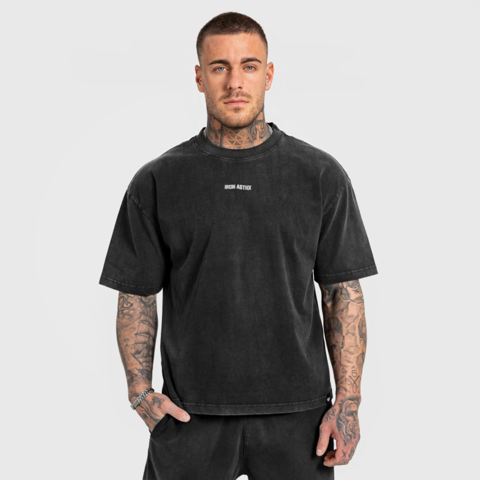 Pánske tričko Iron Aesthetics X Washed, čierne · záber 2